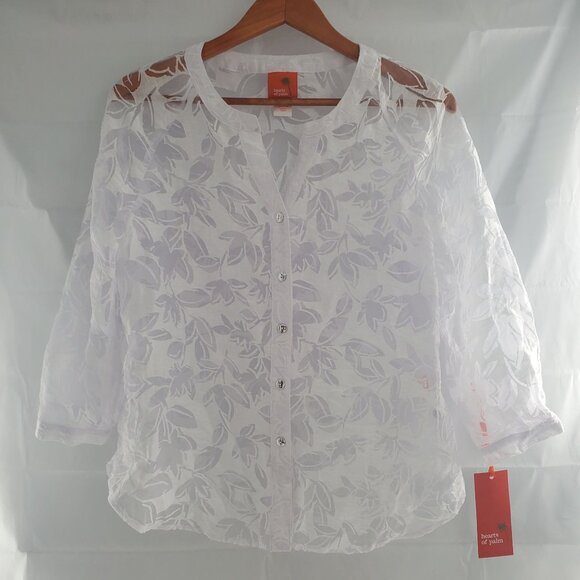 Hearts Of Palm Women's Leaf Burnout Pattern Print Blouse White Size 6 NWT - Picture 4 of 14